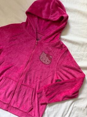 Y2K Hello Kitty Velour Bedazzled Hot Pink Jacket Zip Up Womens Size Small